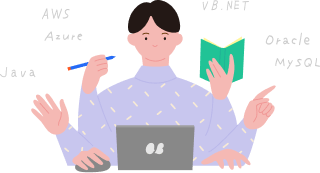 様々な言語を扱う社員のイラスト