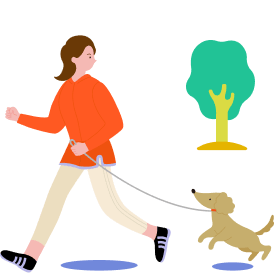 犬と散歩する社員のイラスト