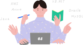 様々な言語を扱う社員のイラスト