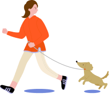 犬と散歩する社員のイラスト